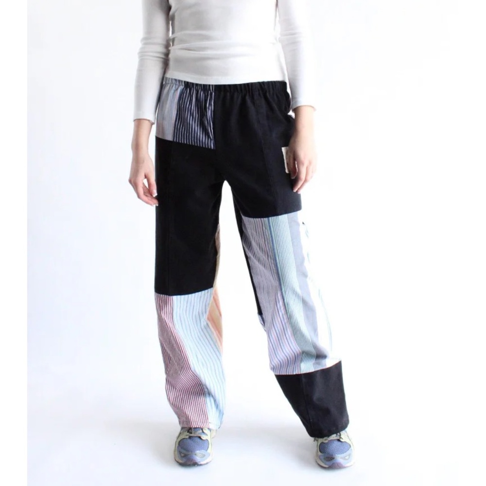 RCYCLD BLACK DENIM X STRIPES PANTS S/M. NWOT.